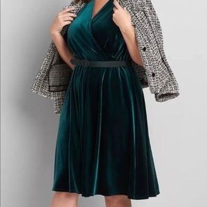 Lane Bryant Velour Crossover Fit and Flair Dress in Hunter Green 26/28